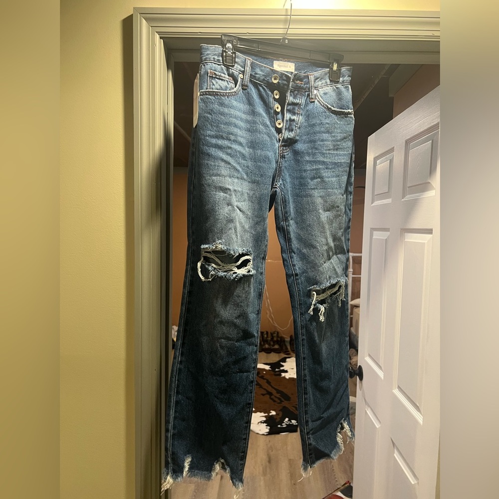 Dark wash distressed jeans